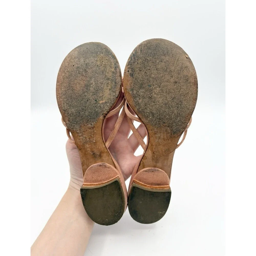 Chanel Peach Pink Sandals w/ CC Logo Shell Button Accents Y2K Sz EU 36